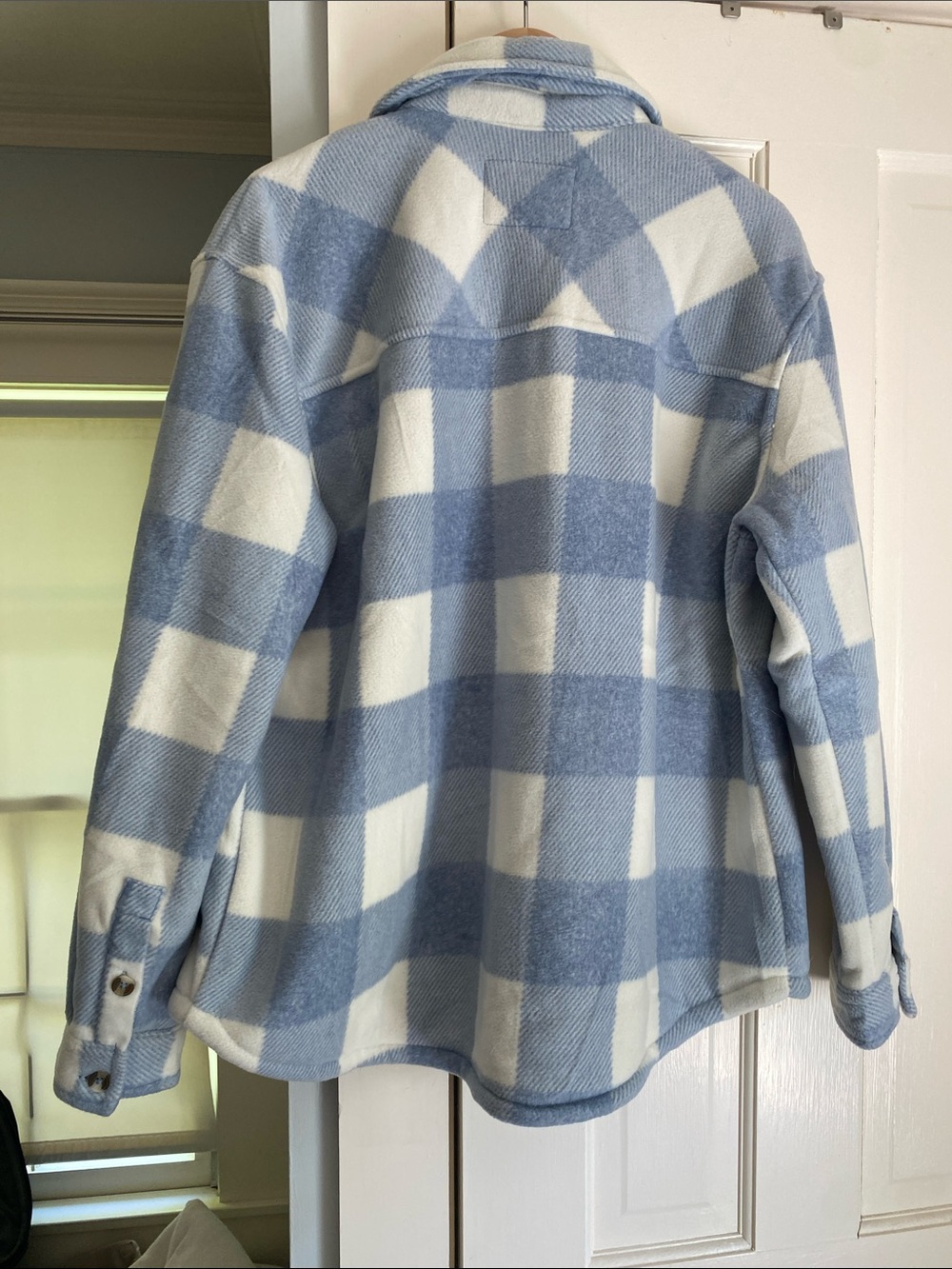 Sage Blue & White Plaid Sherpa-Lined Shirt Jacket - Picture 3 of 6